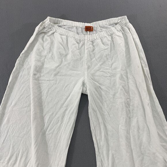 Oh My Gauze Pants Womens 3 White Wide Leg Ankle Ruffle Hem Boho Elastic Waist - Picture 2 of 16